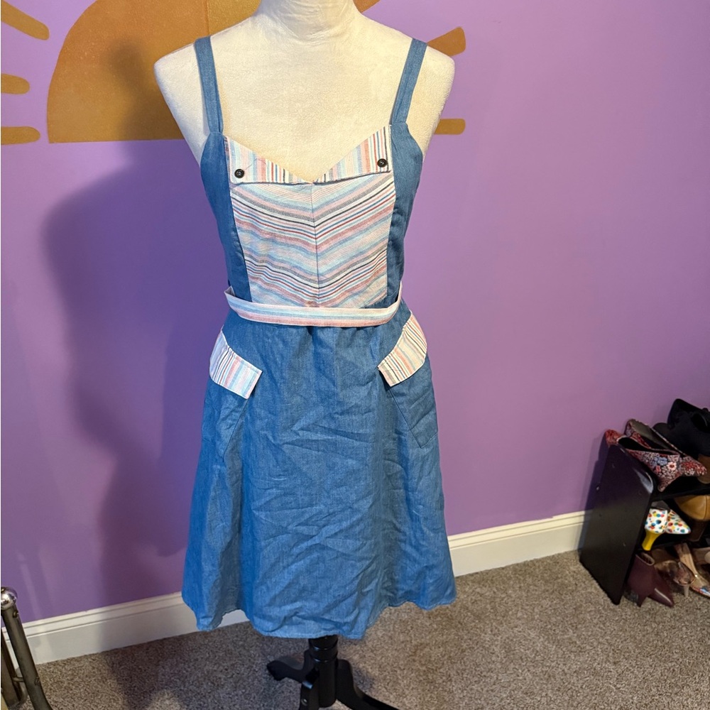 Modcloth Happiness and Cheers A-Line Chambray Stripe Sundress - Picture 2 of 6